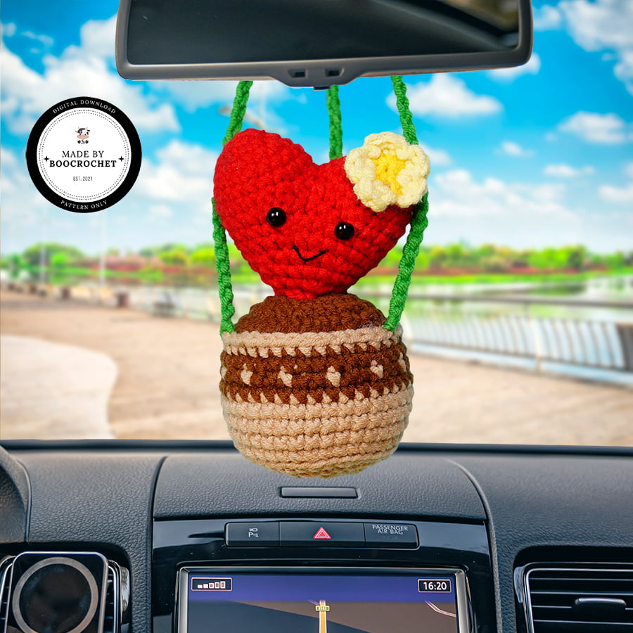 Heart Shaped Cactus Basket Car Hanging Crochet Pattern