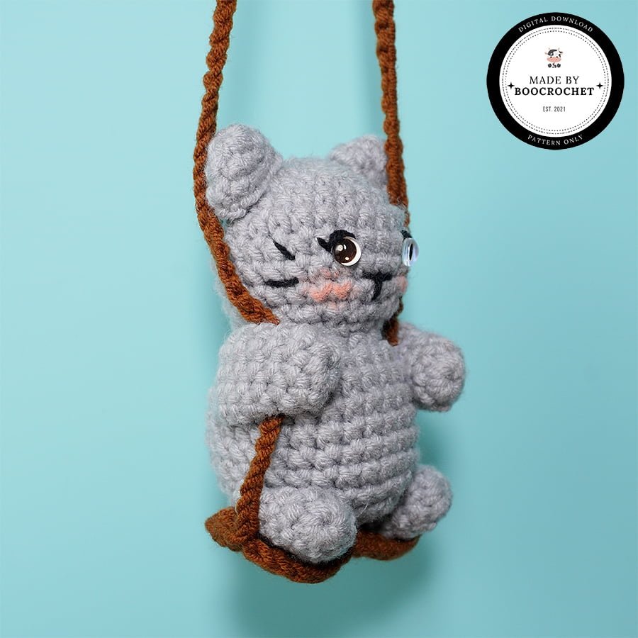 Swinging Gray Cat Car Hanging Crochet Pattern