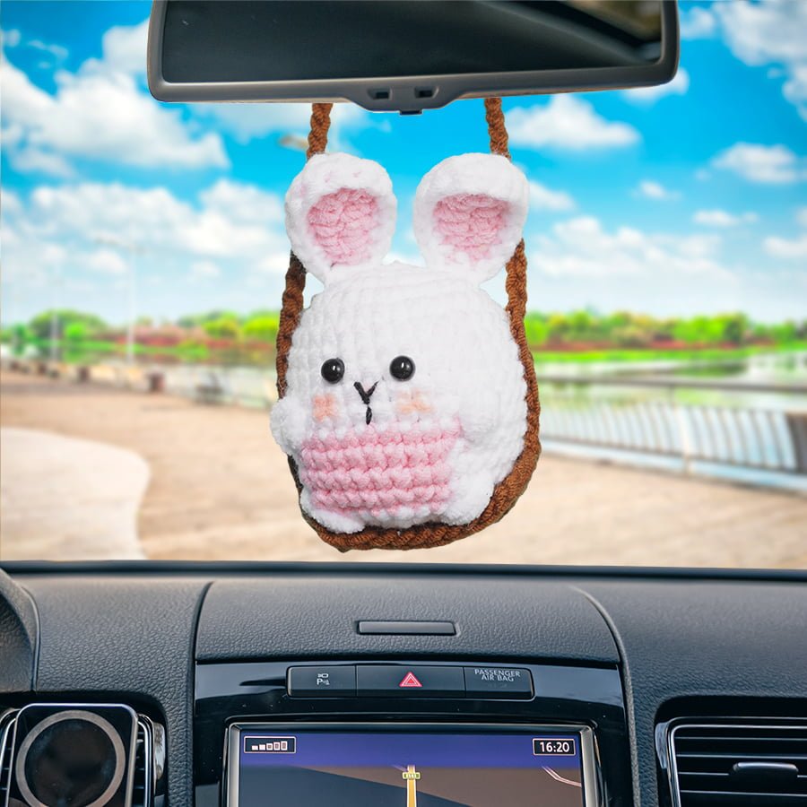 Swinging Pink Rabbit Car Hanging Crochet Pattern