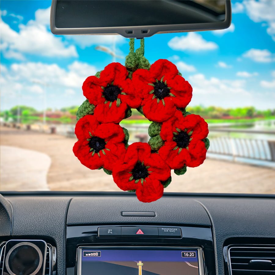 Poppy Wreath Car Hanging Crochet Pattern