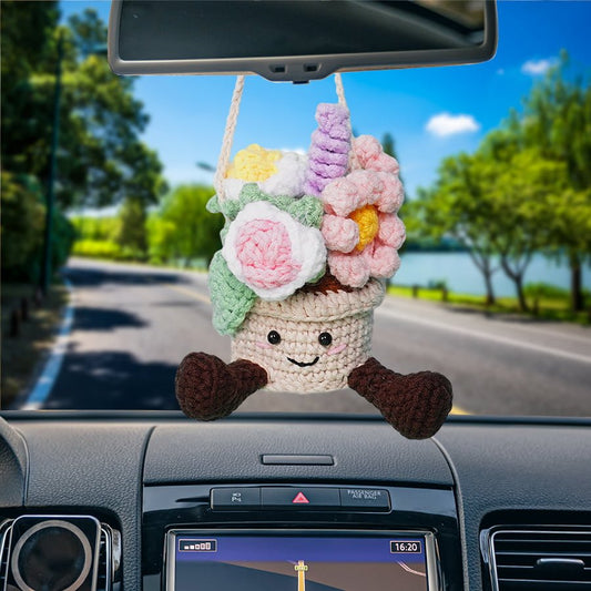 Smiling Colorful Flowers Pot Car Hanging