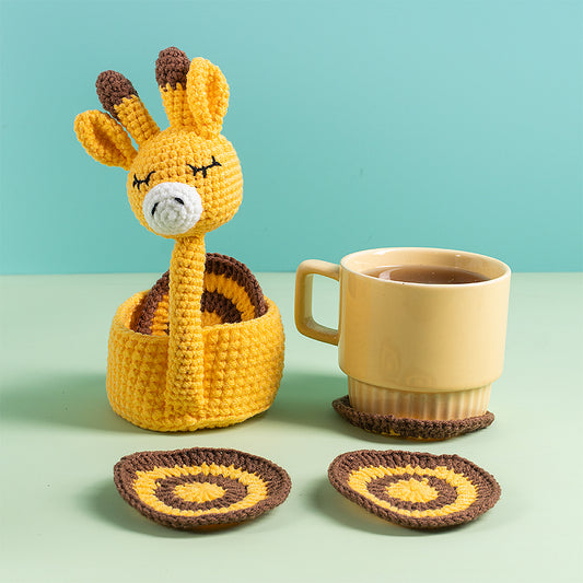 Handmade Crochet Giraffe Coaster Set