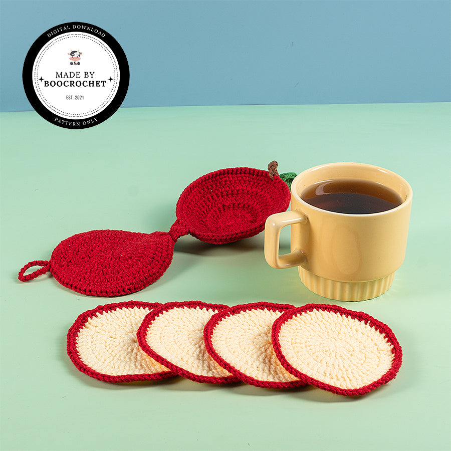Apple Coasters Set Crochet Pattern