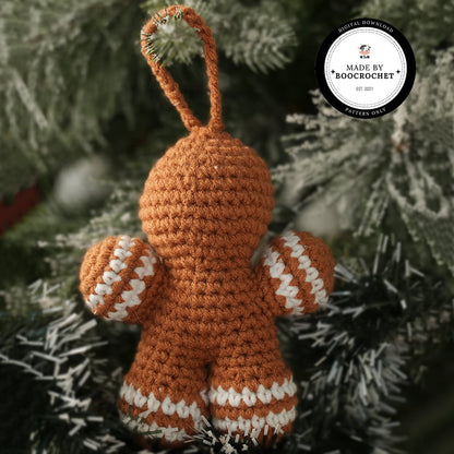 Gingerbread Man With White Pom Pom Eyes For Christmas Tree Crochet Pattern