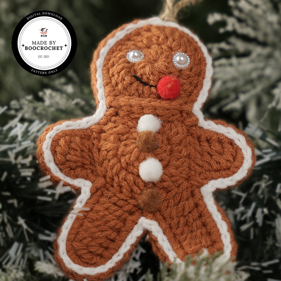 Pearl Eyes Gingerbread Man For Christmas Tree Crochet Pattern