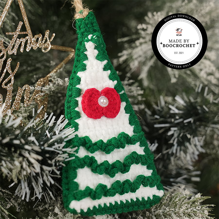 Decorative Christmas Tree With A Red Bow Crochet Pattern
