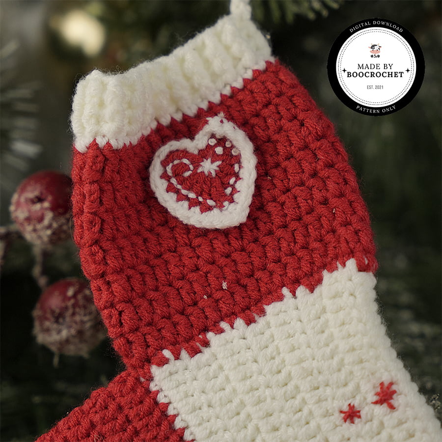 Red Sock Decorate With Heart Crochet Pattern