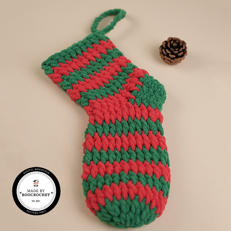 Green And Red Striped Sock Crochet Pattern Ornament