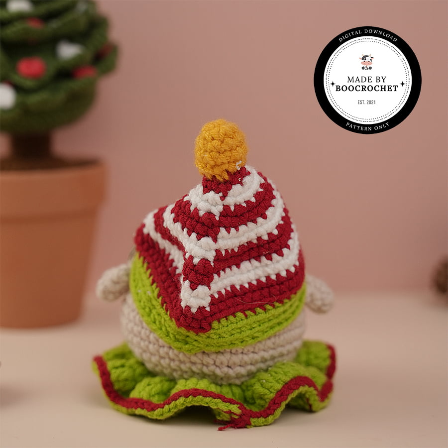 Gnome In Red Stripped Hat Ornaments Crochet Pattern