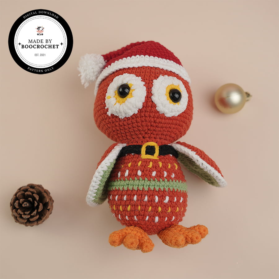 Crochet Patterns Owl Wearing Noel Hat And Necklace