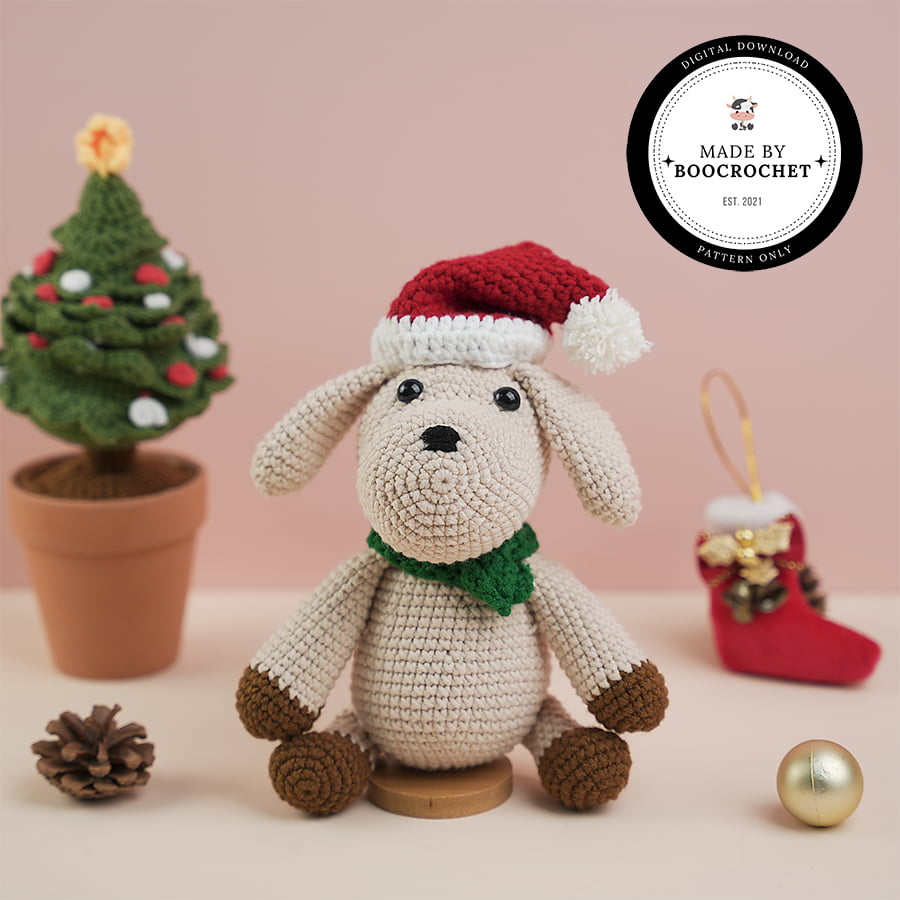 Christmas Crochet Patterns Poodle Wearing Hat & Scarf