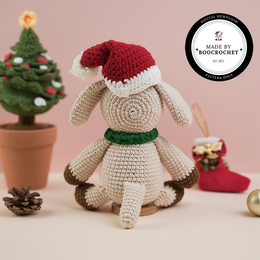 Christmas Crochet Patterns Poodle Wearing Hat & Scarf