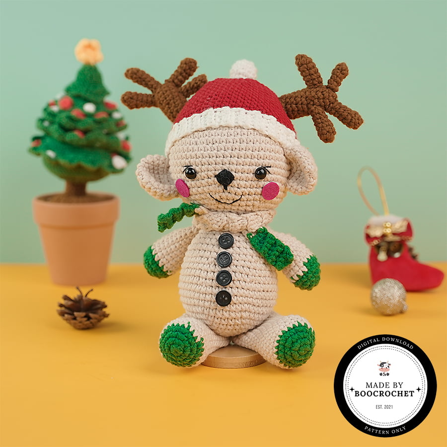 Reindeer With Green Scarf Plush Toy Crochet Pattern
