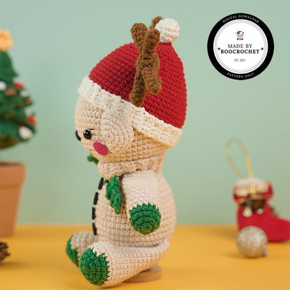 Reindeer With Green Scarf Plush Toy Crochet Pattern