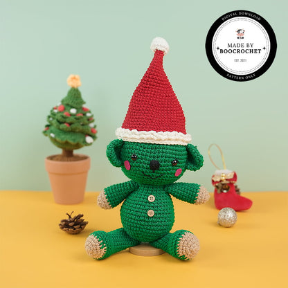 Green Crochet Teddy Bear With Santa Hat Pattern