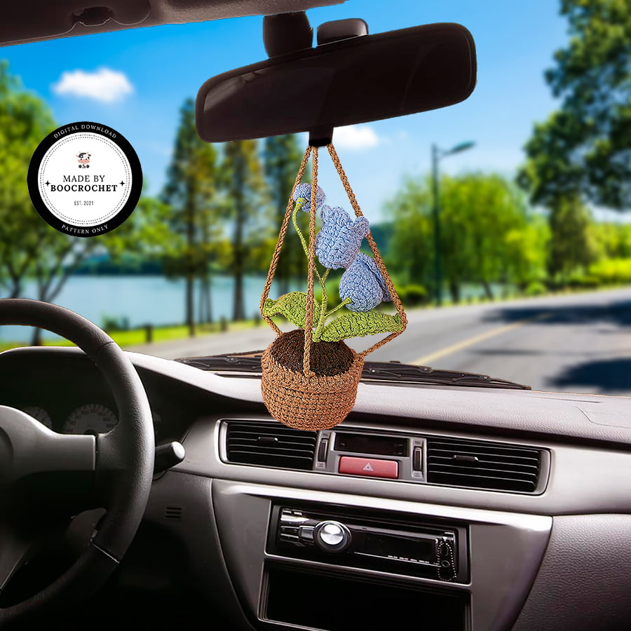 Crochet Lily Of The Valley Flower Basket Car Hanging Pattern