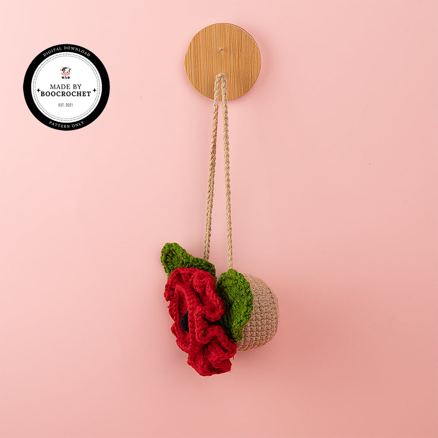 Crochet Poppies Flowers Basket Car Hanging Pattern