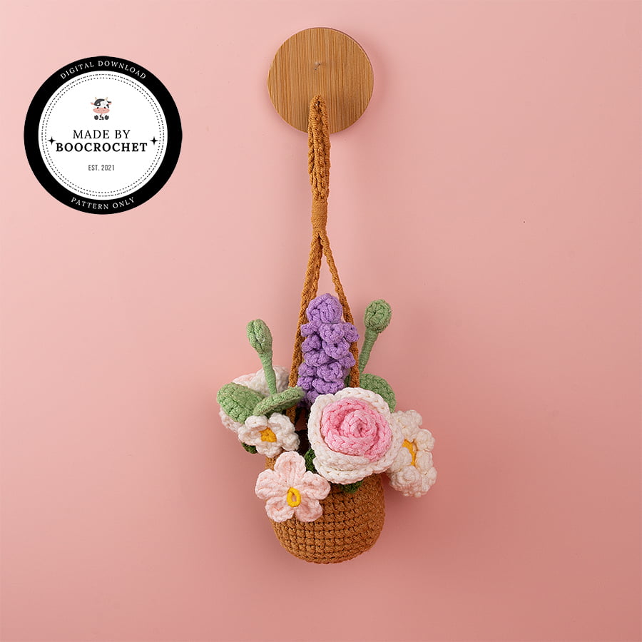 Colorful Flower Basket Car Hanging Crochet Pattern