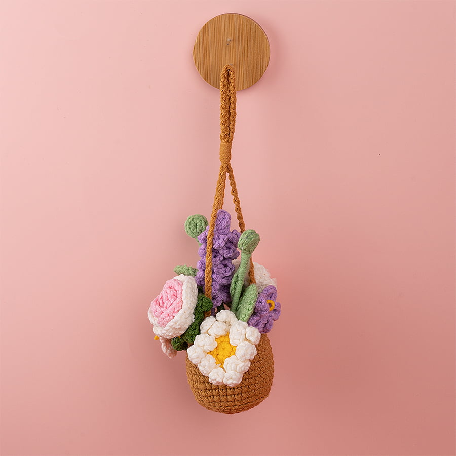 Colorful Flower Basket Car Hanging Crochet