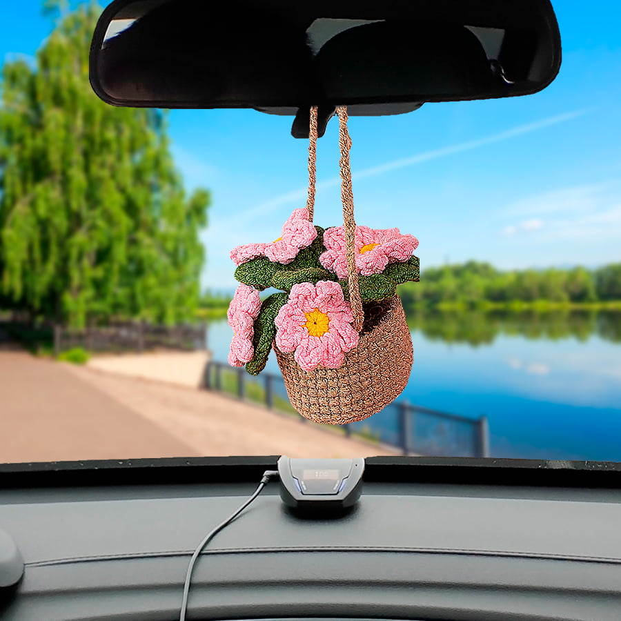 Crochet Pink Daisy Flowers Car Hanging Pattern