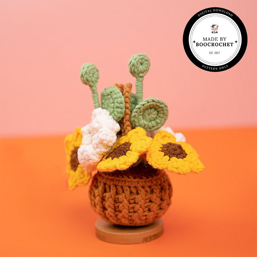 Pattern Sunflower And White Daisy Basket Car Hanging Crochet