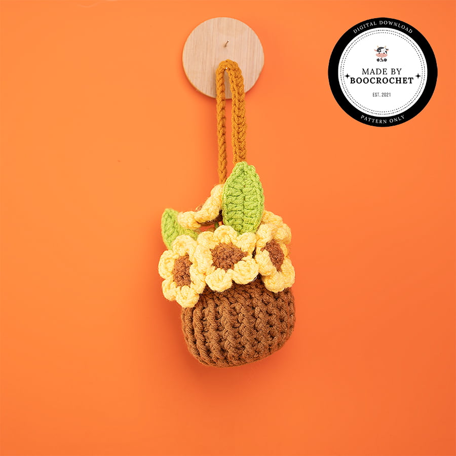 Crochet Yellow Daisy Basket Car Hanging Pattern