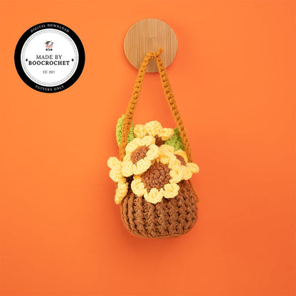 Crochet Yellow Daisy Basket Car Hanging Pattern