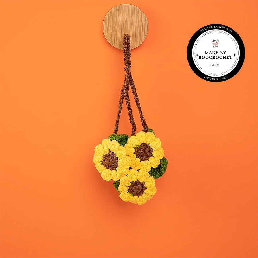 Crochet Daisy Yellow Basket Car Hanging Pattern