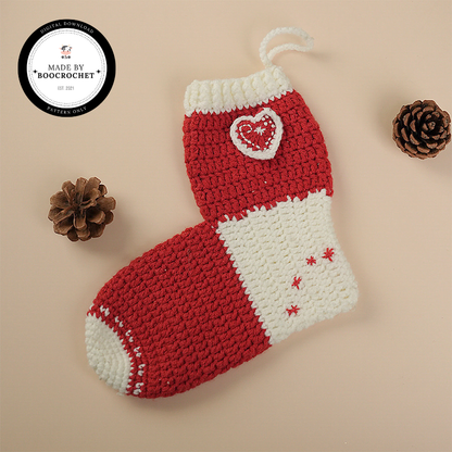 Red Sock Decorate With Heart Crochet Pattern