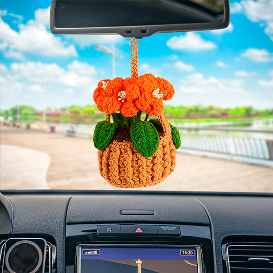 Daisy Orange Flowers Basket Handle Car Hanging Crochet Pattern