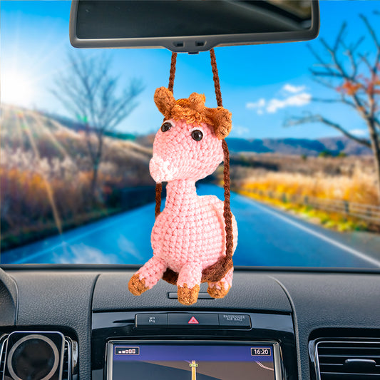 Handmade Swinging Pink Horse Car Hanging Crochet