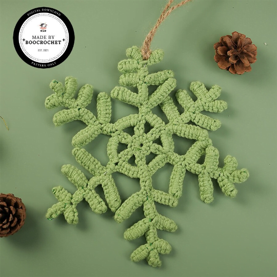 Crochet Pattern Green Snowflake Ornament For Christmas Tree