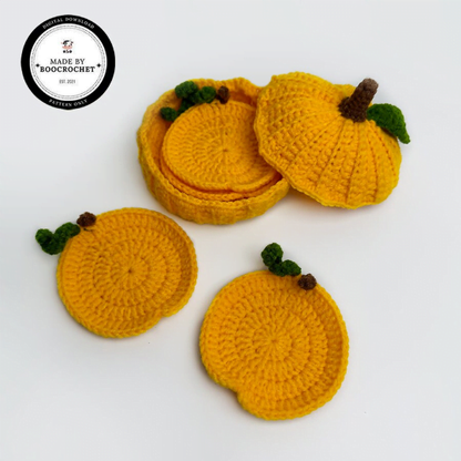 Crochet Pattern Pumpkin Coaster Set