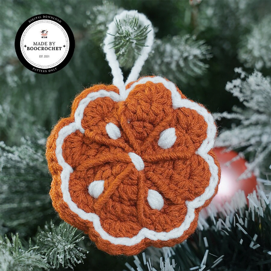 Crochet Pattern Decorative Brown White Flower For Christmas Tree