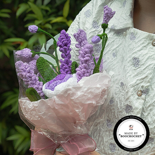 Crochet Pattern Lavender & Rose & Freesia Flowers Bouquet