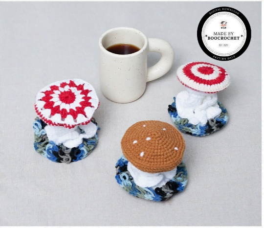 Crochet Pattern Mushroom Coaster Set