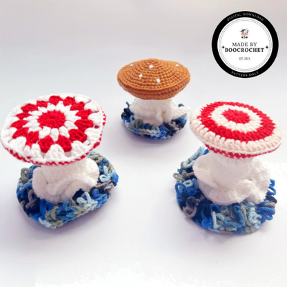 Crochet Pattern Mushroom Coaster Set